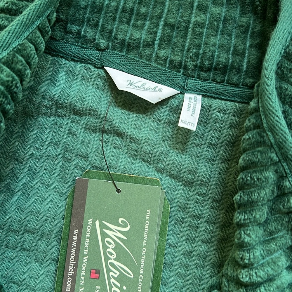 🦄 WOOLRICH Corduroy Zip Up Jacket 90s Vintage Workwear Velvet Green XXL - Picture 3 of 13